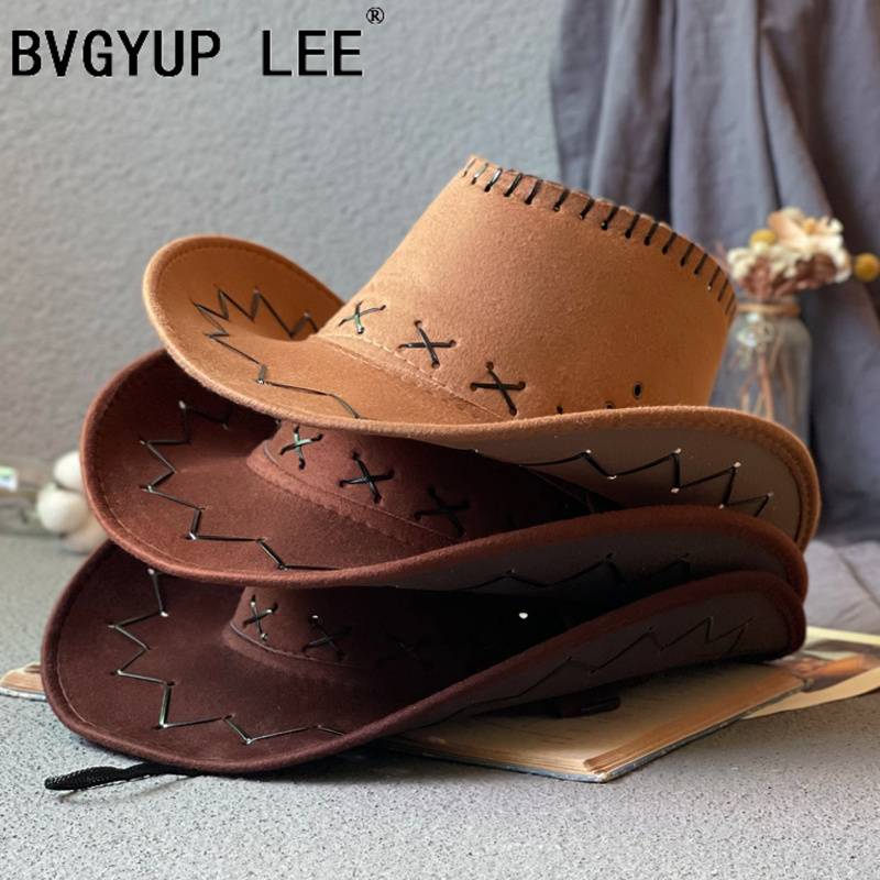 BVGYUP Lee Western Cowboy Hat Female Tibetan Big Eaves Hat Male British Wind Pickup Retro Jazz Dance Headgear