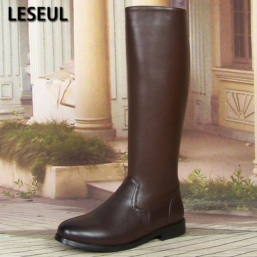 Leseul horse boots dark brown trendy cowhide review ceremonial guard fighters male long equestrian Western knight riding leather boots