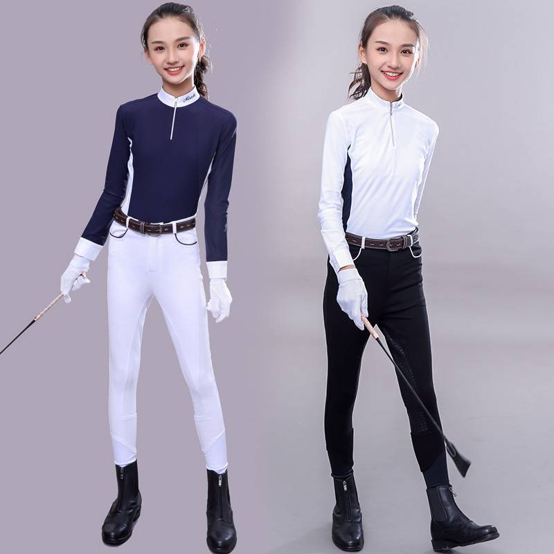 Children's Equestrian Together T -shirt Speed Outdoor Riding Training Long -sleeved Girl Knight Training Competition Equipment and Clothing
