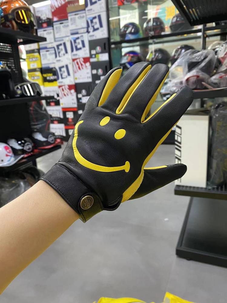 Stagents stitching smiley face Harley men and women knights leather spring and autumn riding retro pedal touch screen locomotive gloves