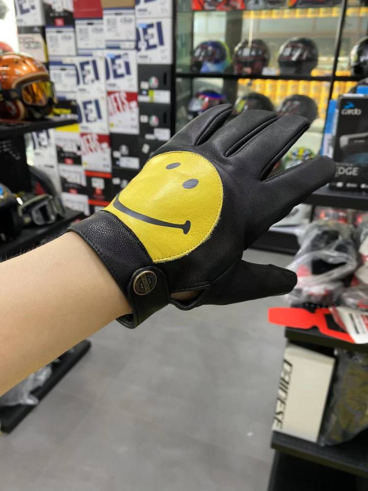 Stagents stitching smiley face Harley men and women knights leather spring and autumn riding retro pedal touch screen locomotive gloves