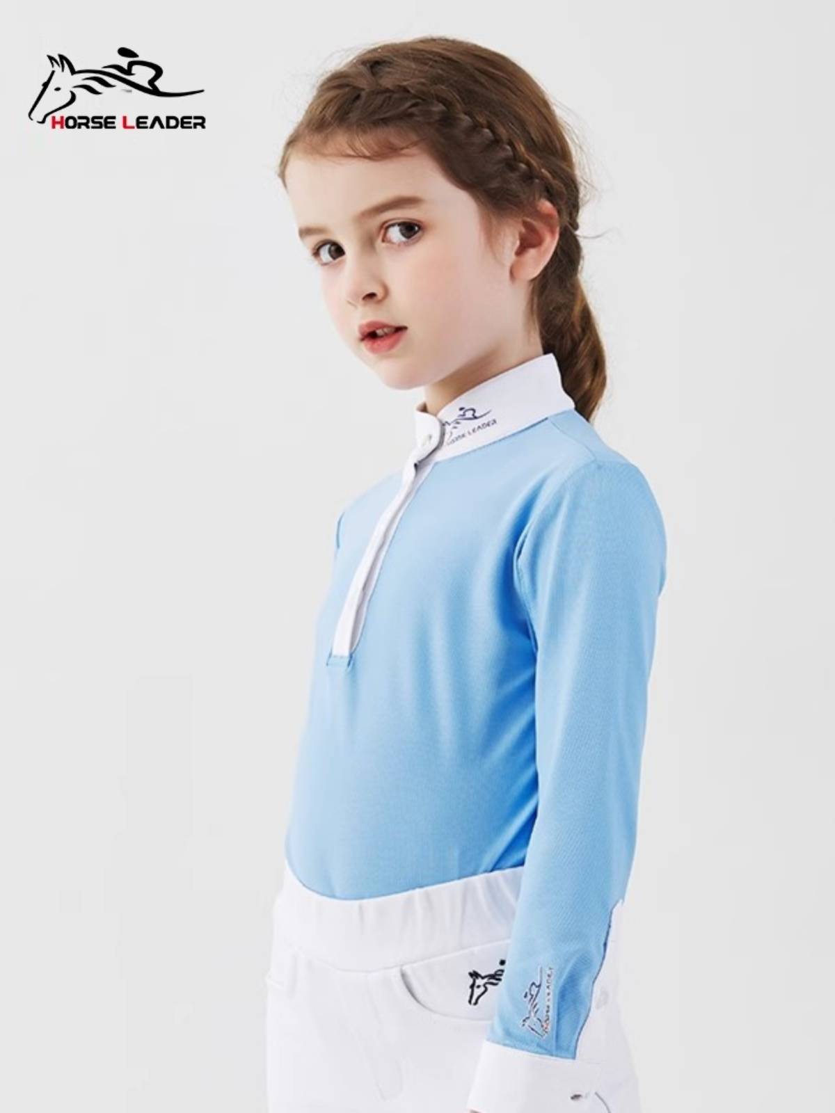 Children's equestrian equipment long -sleeved T -shirts spring and autumn breathable olful equestrian competition standing lead girl knight clothing top
