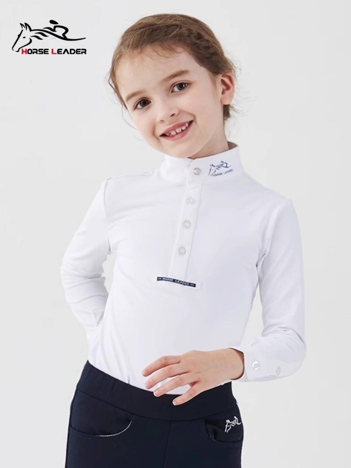 Children's equestrian equipment long -sleeved T -shirts spring and autumn breathable olful equestrian competition standing lead girl knight clothing top