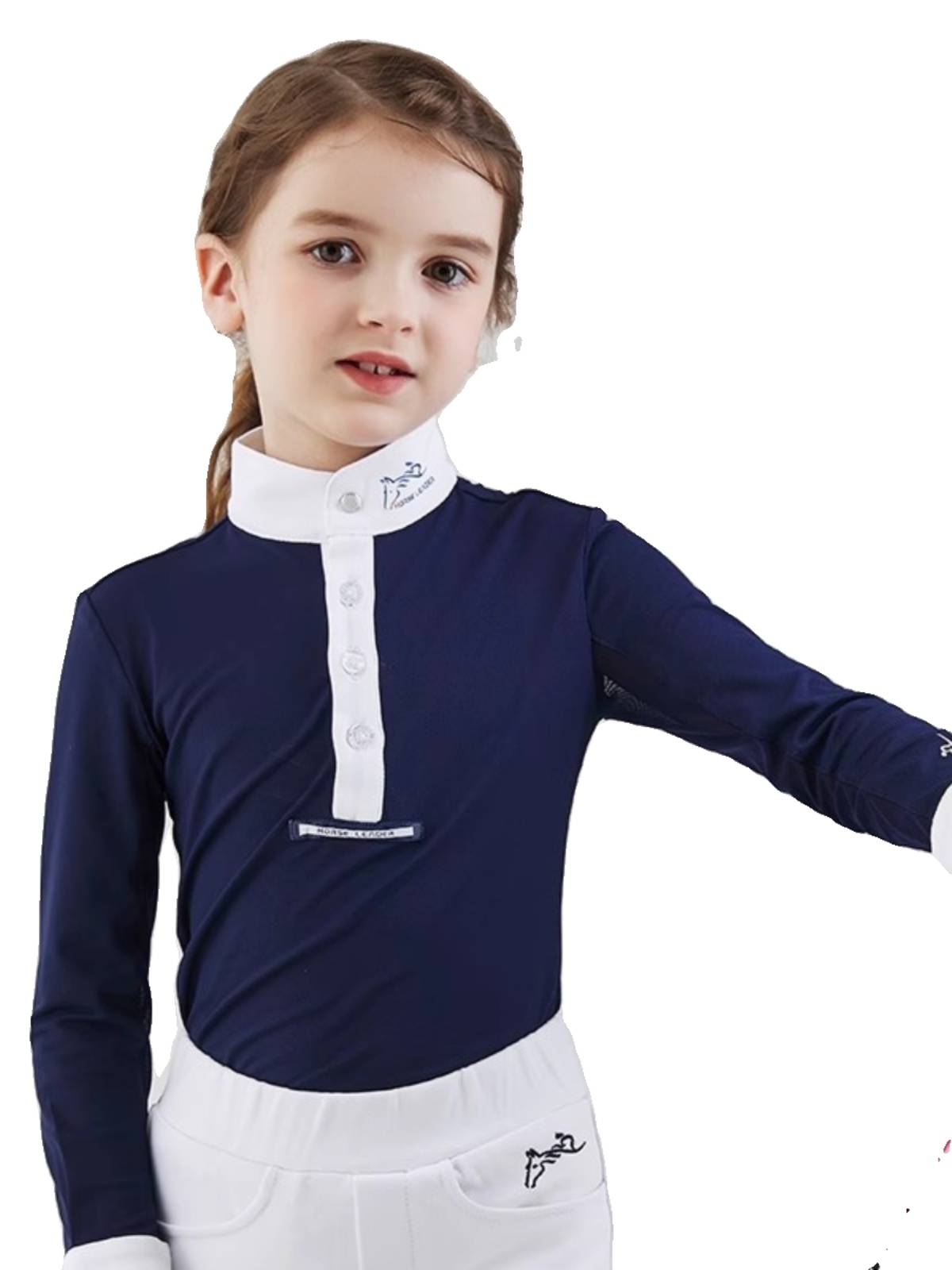 Children's equestrian equipment long -sleeved T -shirts spring and autumn breathable olful equestrian competition standing lead girl knight clothing top