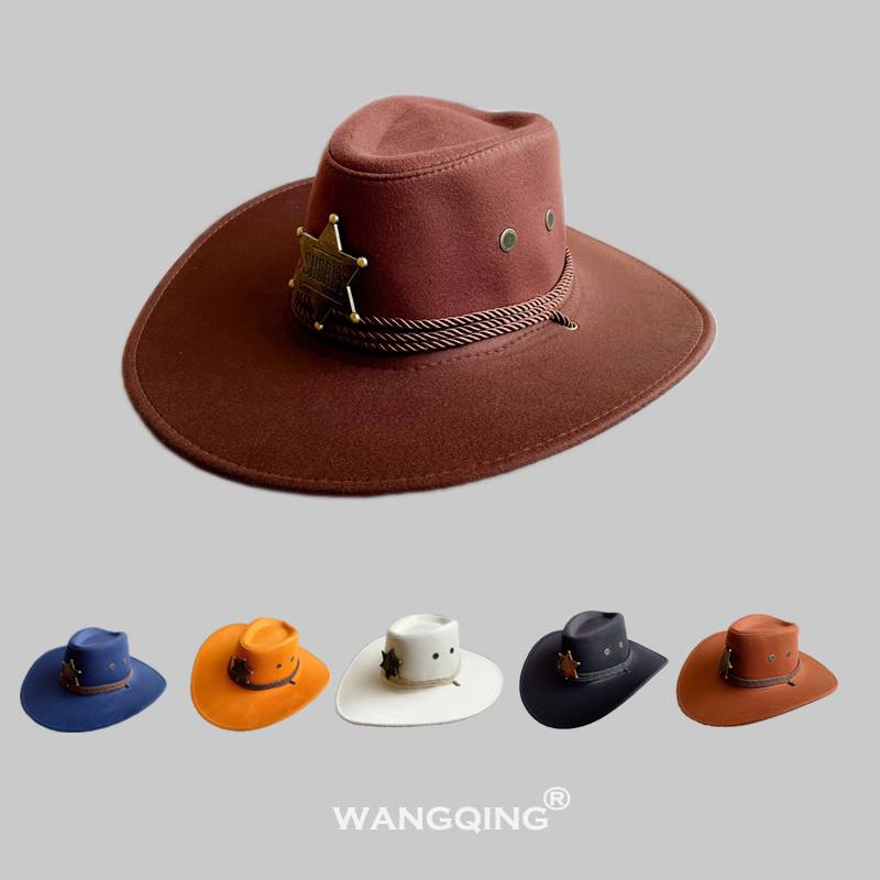 Western cowboy hats, American old knight hats, men and women riding on horses outside, taking pictures of sunscreen hats