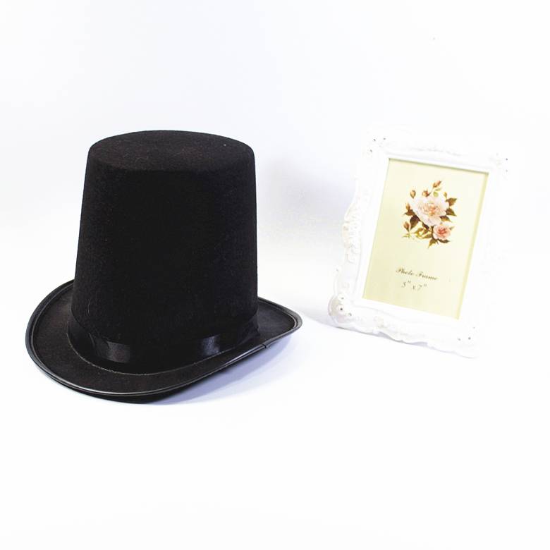 the black hat magician's 20-and-gold lincoln hat, and the blue hat, the french high hat