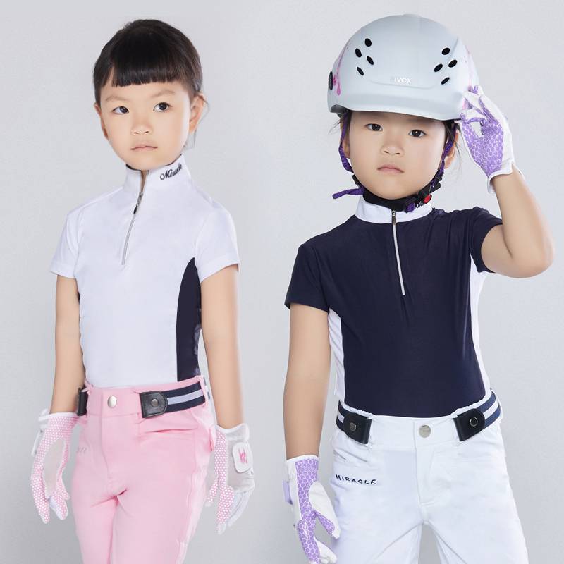 Children's professional equestrian short -sleeved T -shirt horse ride equipment boys girls girls summer competition quick -drying and breathable knight shirt