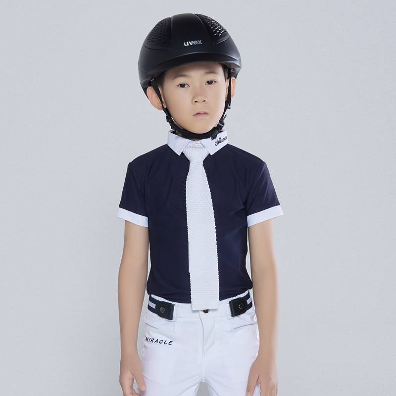 Children's professional equestrian short -sleeved T -shirt horse ride equipment boys girls girls summer competition quick -drying and breathable knight shirt