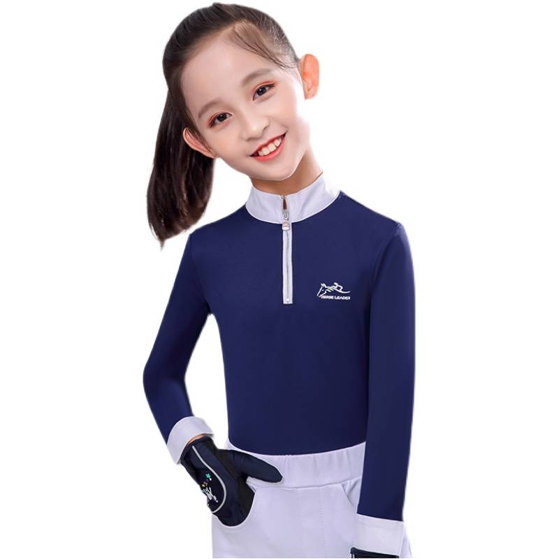 Children's equestrian T -shirt long -sleeved horse riding T -shirt white equestrian competition clothing Knight clothing male horse riding female