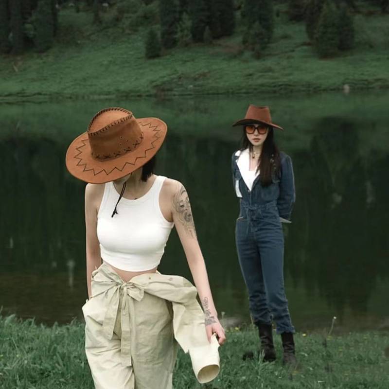 Men and women couples in the Northwest, Xinjiang Tibet Tibet, Cool Handsome Western denim hat shading hat