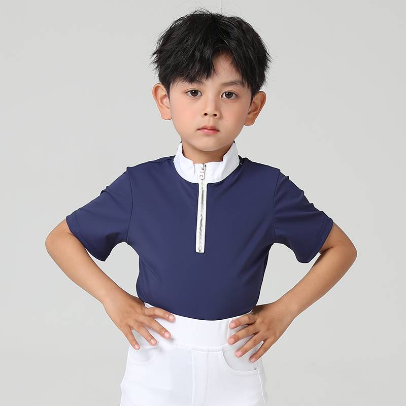 Children's professional equestrian short -sleeved T -shirt in summer riding sunscreen fast dry knights with white boy sleeve shirt
