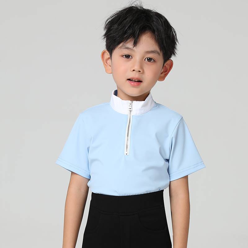 Children's professional equestrian short -sleeved T -shirt in summer riding sunscreen fast dry knights with white boy sleeve shirt