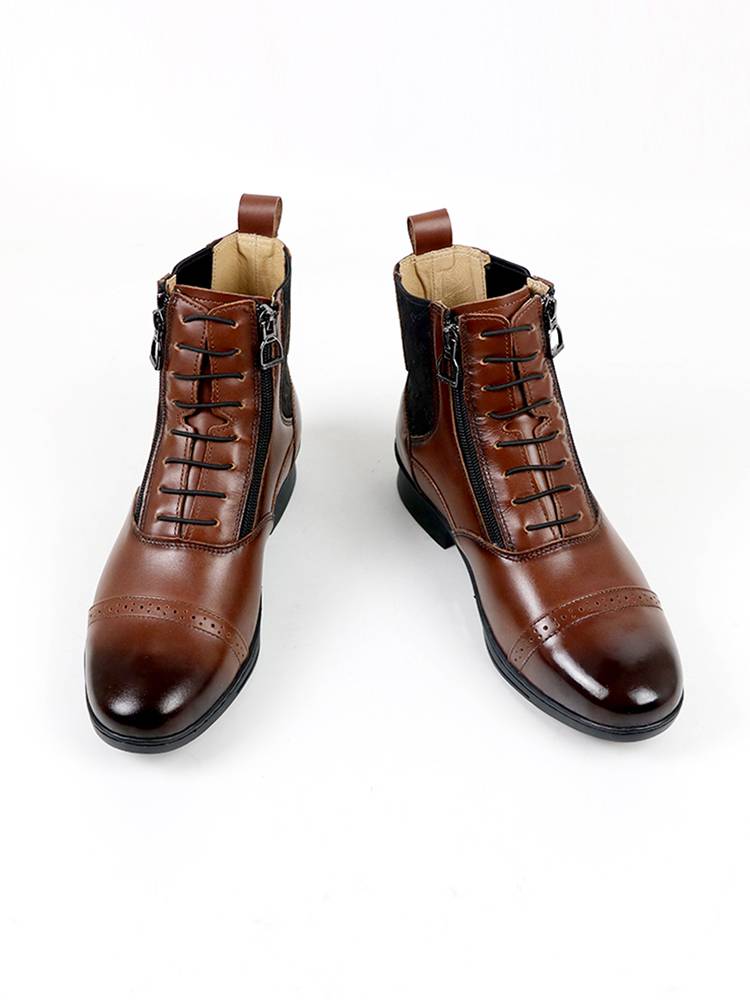 Eight -foot dragon equestrian boots children's horse boots, leather breathable short tube double zipper adult retro knight equipment riding boots