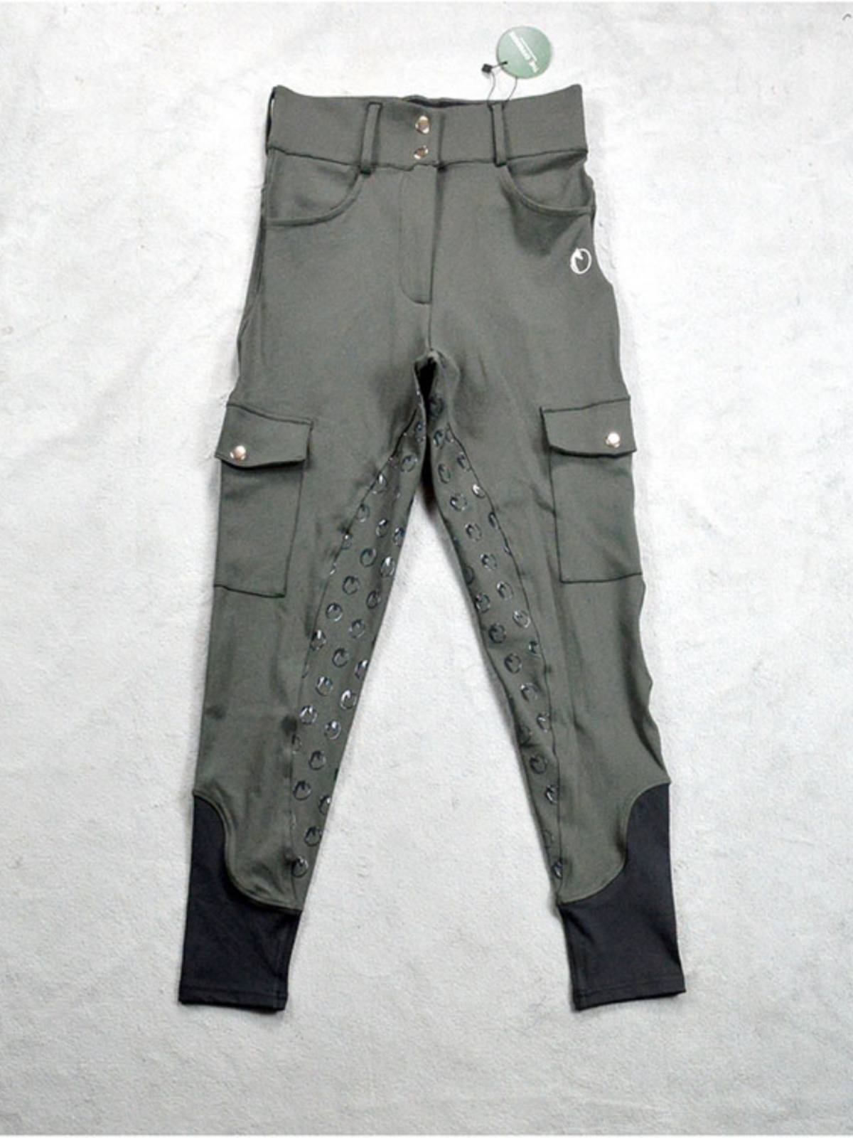 Female equestrian trousers with side pockets, anti -slip silicone quicks dry light blue front zipper riding clothes