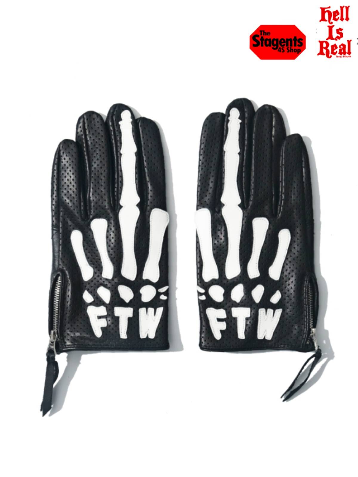 STANGENTS retro motorcycle touch bones middle finger cowhide glove gloves full pores three -dimensional seam leather