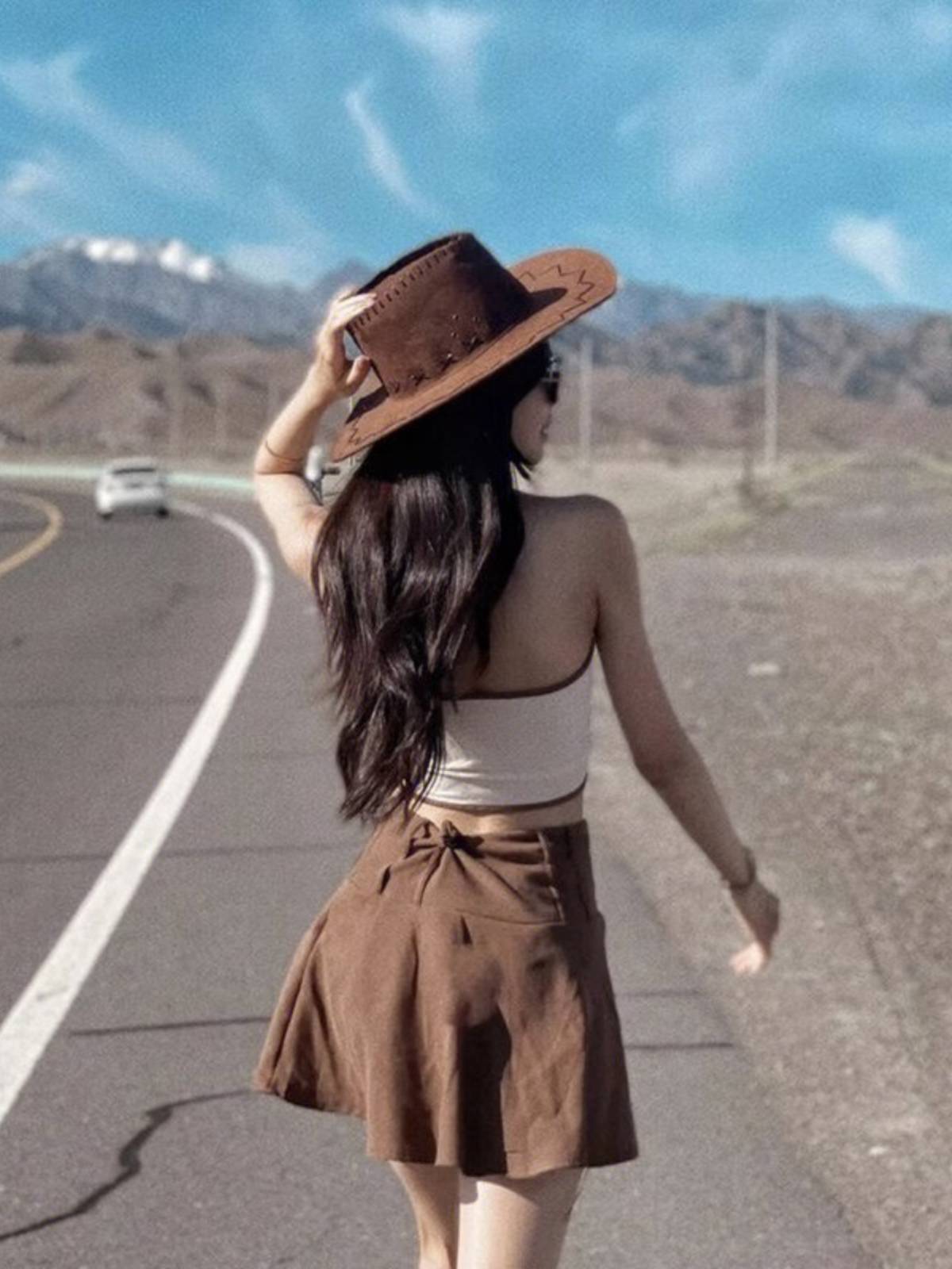 Western Cowboy Hat Girl Summer Sun Riding Out of the Shore Beach