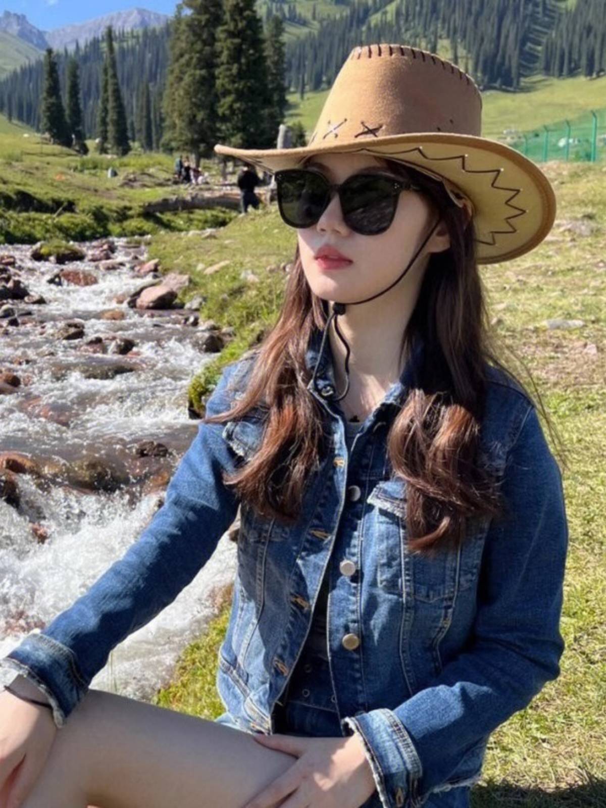 Western Cowboy Hat Girl Summer Sun Riding Out of the Shore Beach