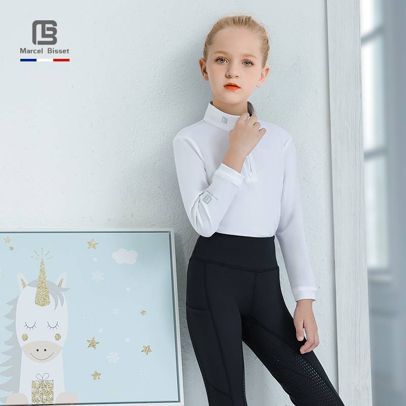 New Children's Equestrian Top Spring and Summer Horse Riding Long Sleeve Tie Children's Cavaliers Service Equestrian Server Long Sleeve