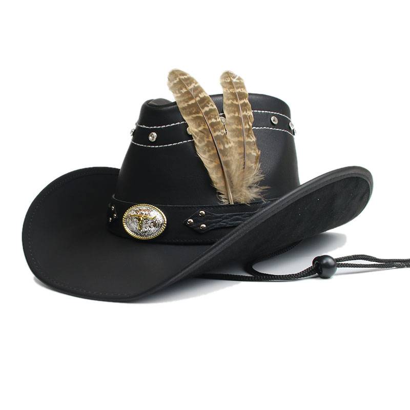 Retro -old pheasant feathers decorative leather men's and women's big eaves riding horse ride in the United States Western denim hat shading warmth