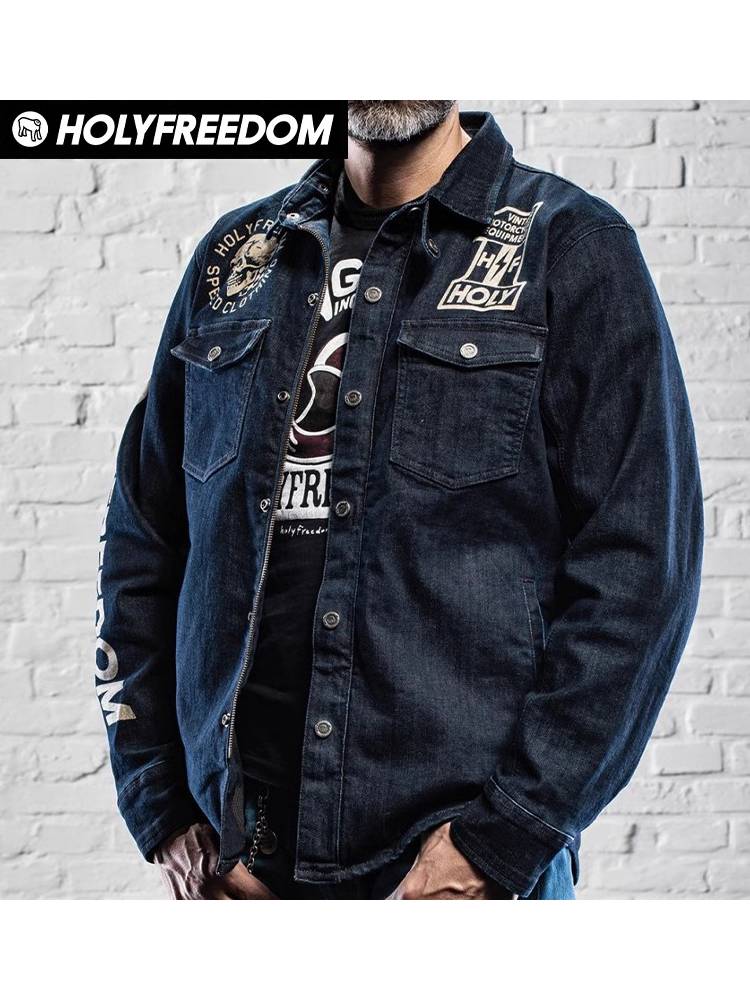 Italian Holyfreedo Harley Triumph Indian retro locomotive denim denim anti -falling suit