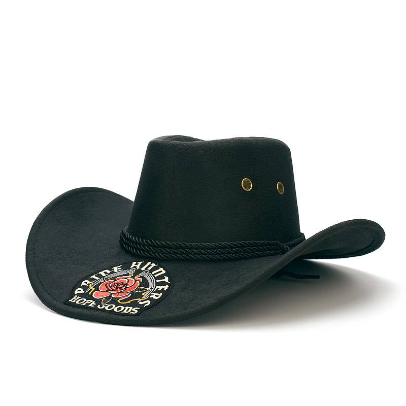 Western cowboy hat punks on the street camping for men and women to take pictures of horse-riding parties to protect the sun