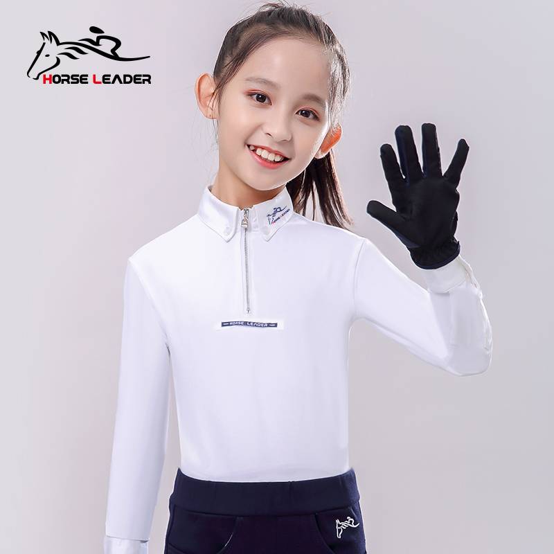 Spring and autumn children's equestrian T -shirt long -sleeved competition test imported lapel equestrian clothing long -sleeved horse riding equipment female