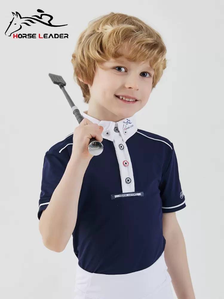 Summer children's equestrian T -shirt horse riding equipment short -sleeved knight clothing competition Polo quick -drying breathable comfort shirt
