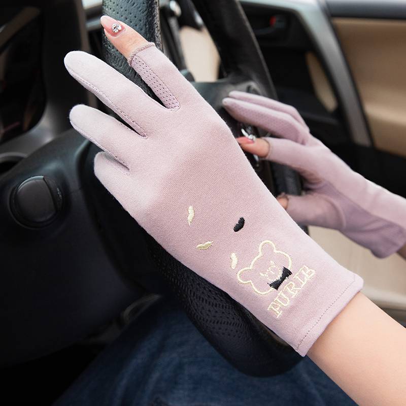 Gloves Female summer thin sunscreen driving riding anti -sliding hand tea cotton breathable short spring and summer two finger gloves