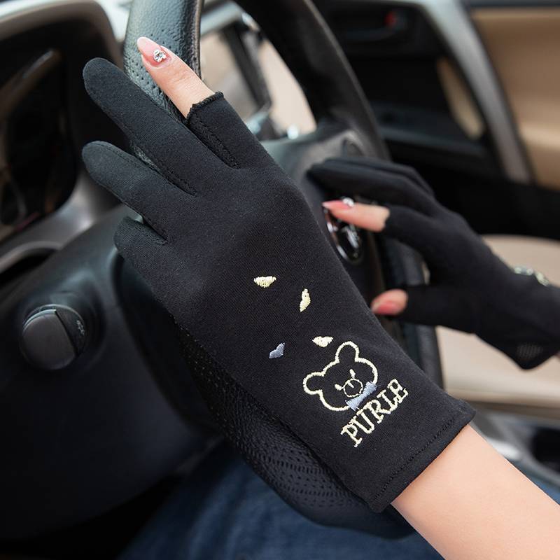 Gloves Female summer thin sunscreen driving riding anti -sliding hand tea cotton breathable short spring and summer two finger gloves