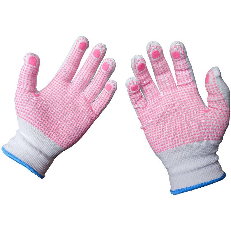 White gloves, pink glue