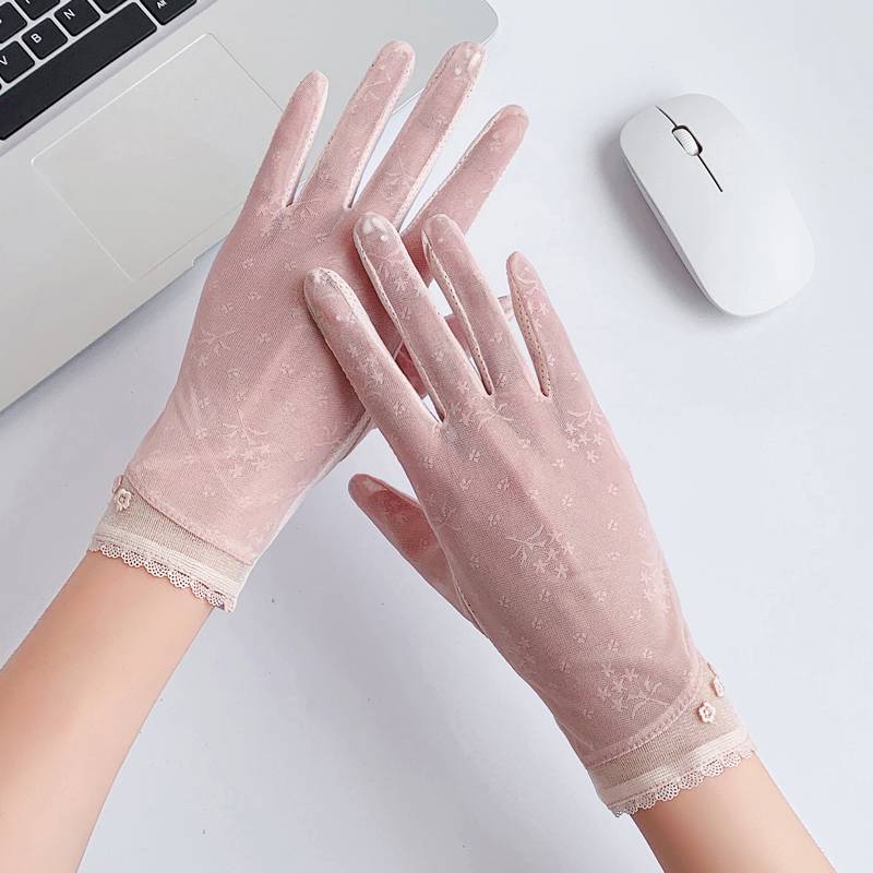 Drive sunscreen gloves female summer lace thin ice silk breathable anti -skating silk touch screen summer outdoor thin riding