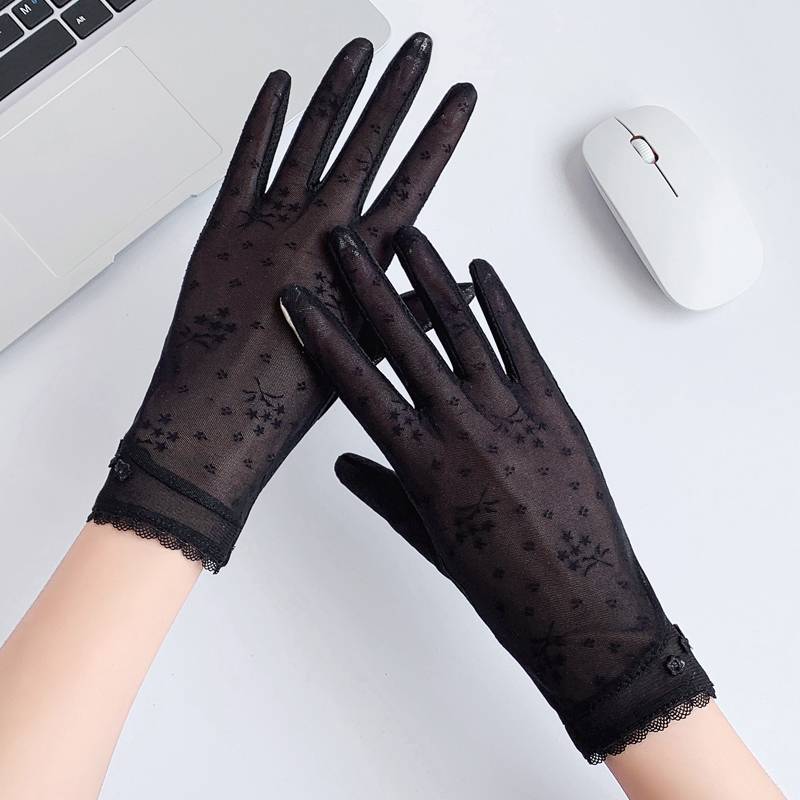 Drive sunscreen gloves female summer lace thin ice silk breathable anti -skating silk touch screen summer outdoor thin riding