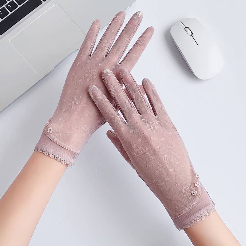 Drive sunscreen gloves female summer lace thin ice silk breathable anti -skating silk touch screen summer outdoor thin riding