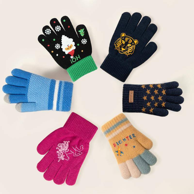 Children's 5 to 10 -year -old equestrian glove elementary school student knitting warmth points finger five fingers cute cycling balance cars climb mountain climbing mountain climbing