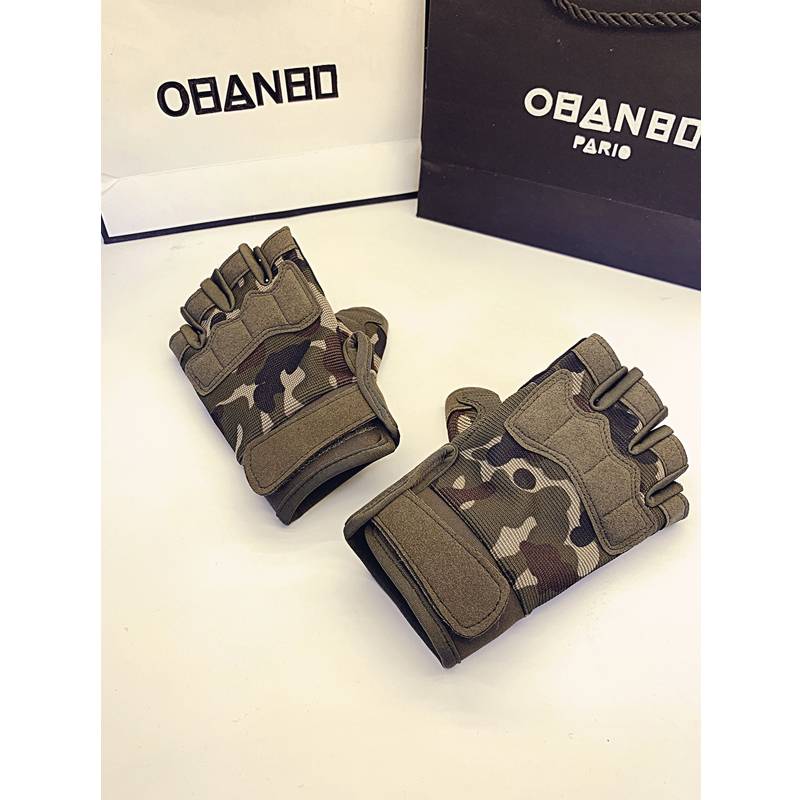 Semi -finger tactical glove men and women outdoor half -cut fitness, iron riding mountaineering non -slip short dew finger camouflage single bar