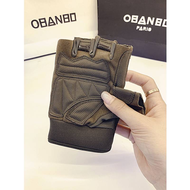Semi -finger tactical glove men and women outdoor half -cut fitness, iron riding mountaineering non -slip short dew finger camouflage single bar