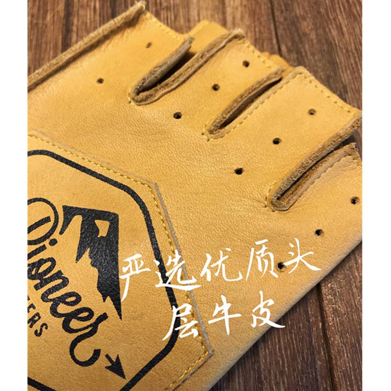 Motorcycle head layer Cowhide locomotive Men's driving retro cycling anti -slip female leather semi -finger gloves summer outdoor