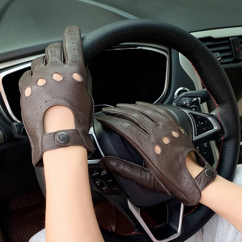 Goatskin glove men's summer thin locomotive driving retro motorcycle Harley riding driving touch screen glove
