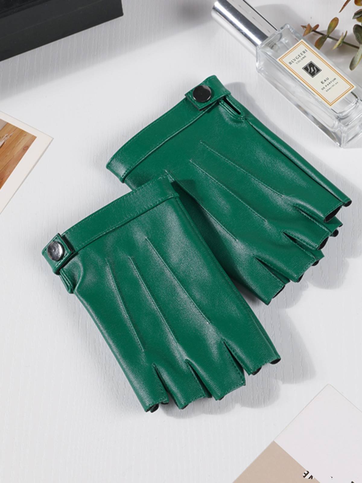 Leather glove Ms. spring and summer thin semi -refers to Korean fashion outdoor riding driving motorcycle PU leather finger gloves