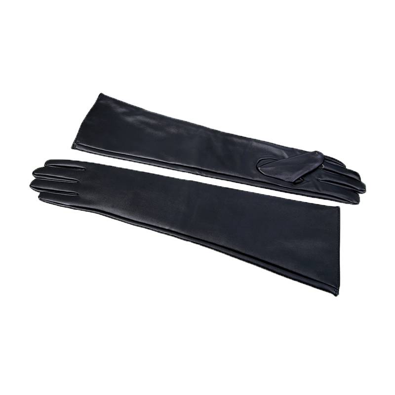 Leather gloves autumn and winter men and women touch screen long models plus velvet thickening and long -term long arms long arm and thin.