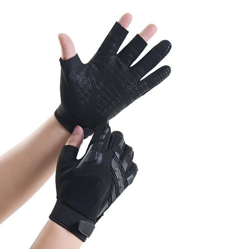 Tactical gloves men's outdoor climbing sports anti -sliding rubber protective dew fingers super fiber leather cross -border riding semi -finger finger