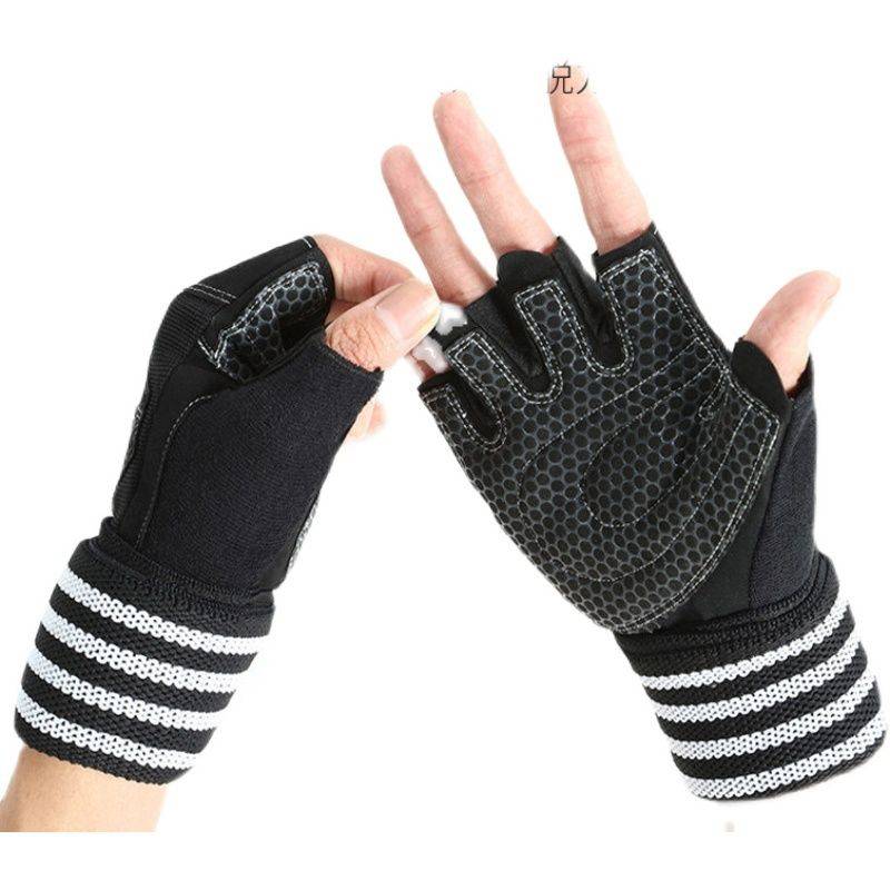 Gym gloves men and women dumbbells instrument deeds exercise training semi -finger exercise anti -slip and cocoon and wrist gloves