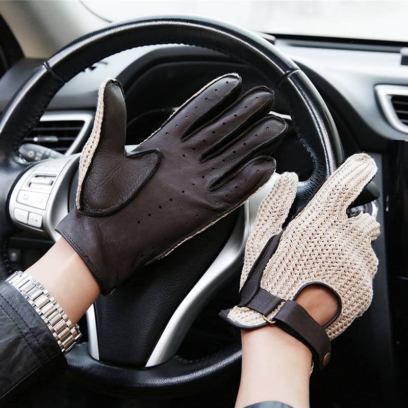 Retro motorcycle motorcycle breathable woven hand back spring and autumn breathable anti -skid -up horse deer skin glove driver driver driver