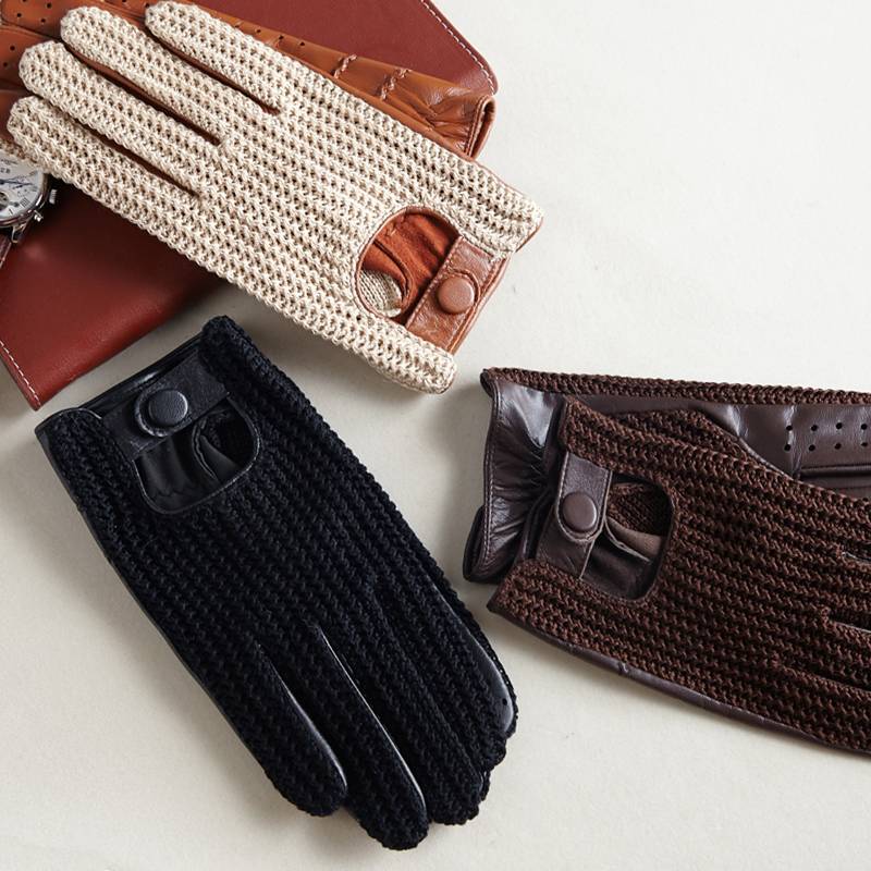 Men's retro leather gloves woven spring, autumn and winter thin riding driving motorcycle sheepskin leather leather driving motorcycle