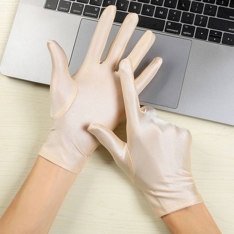 Spring and autumn etiquette gloves men and women driving sunscreen skin, spandex elastic jewelry sunscreen square dance gloves batch