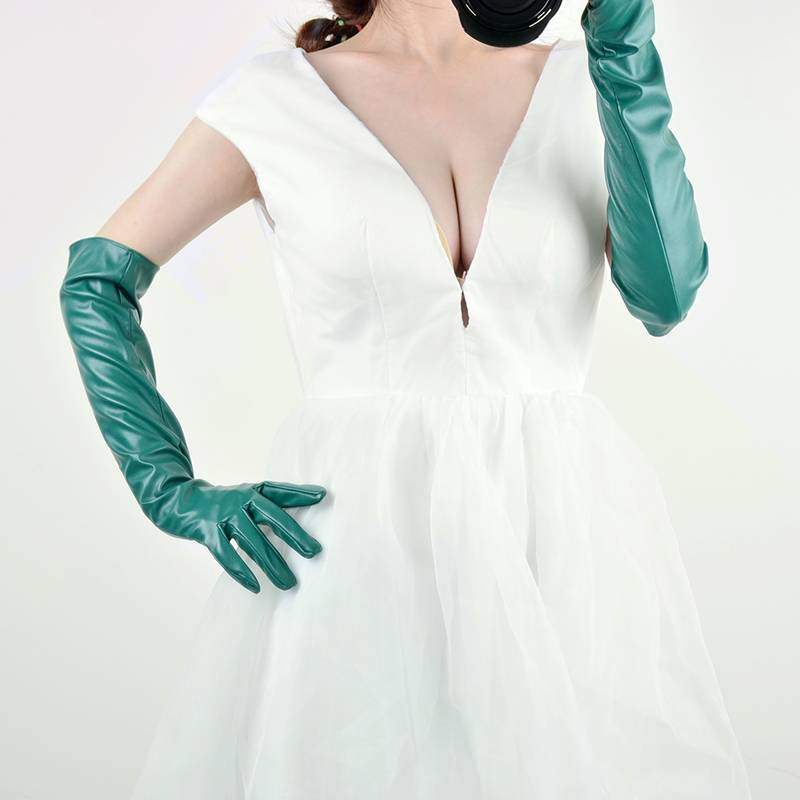 PU touch screen black leather gloves female simulated leather pink light blue sexy shape photo super short cos