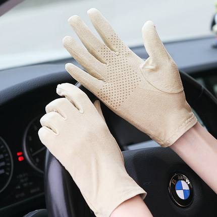 Spring and autumn imitation suede men and women universal non -slip sweat absorption driving gloves ultra -thin sunscreen cloth gloves