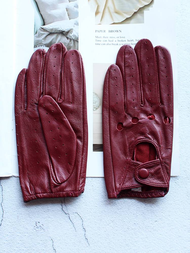 Full refers to drivers driving motorcycle riding leather gloves female thin single -layer sheepskin hollow and breathable spring and autumn cycling