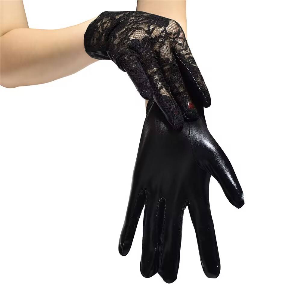 LOLITA short patent leather gloves two -dimensional stage performance etiquette leather glove COS black leather gloves
