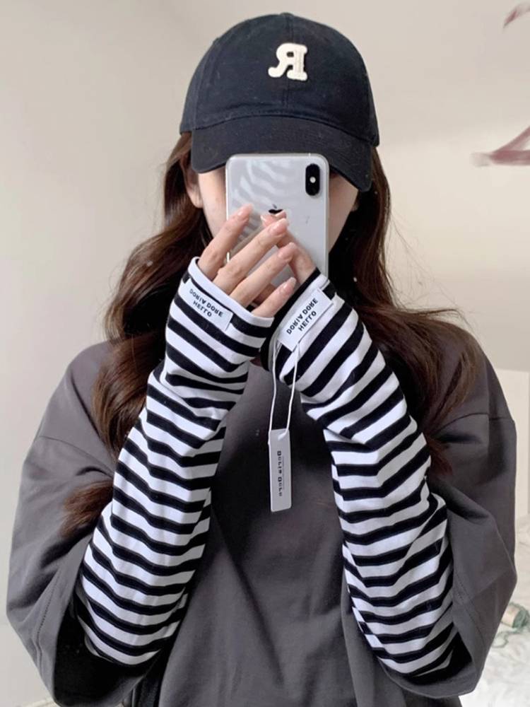 Sun-proof striped sleeves with long-term cotton-transmittance gloves driving with UV-protective ice sleeves
